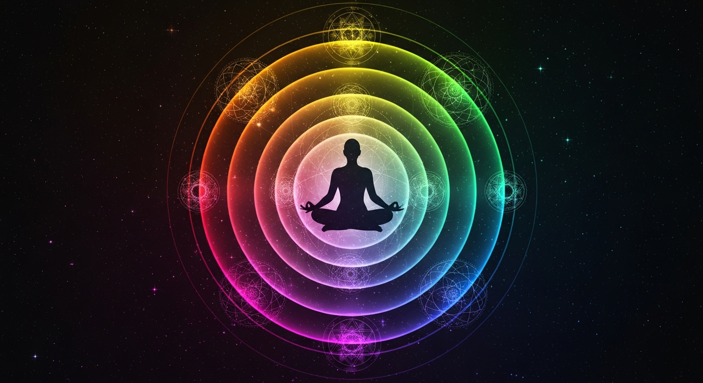 Infográfico das 10 cores de aura e seus significados: vermelha, laranja, amarela, verde, azul, índigo, violeta, rosa, branca e dourada