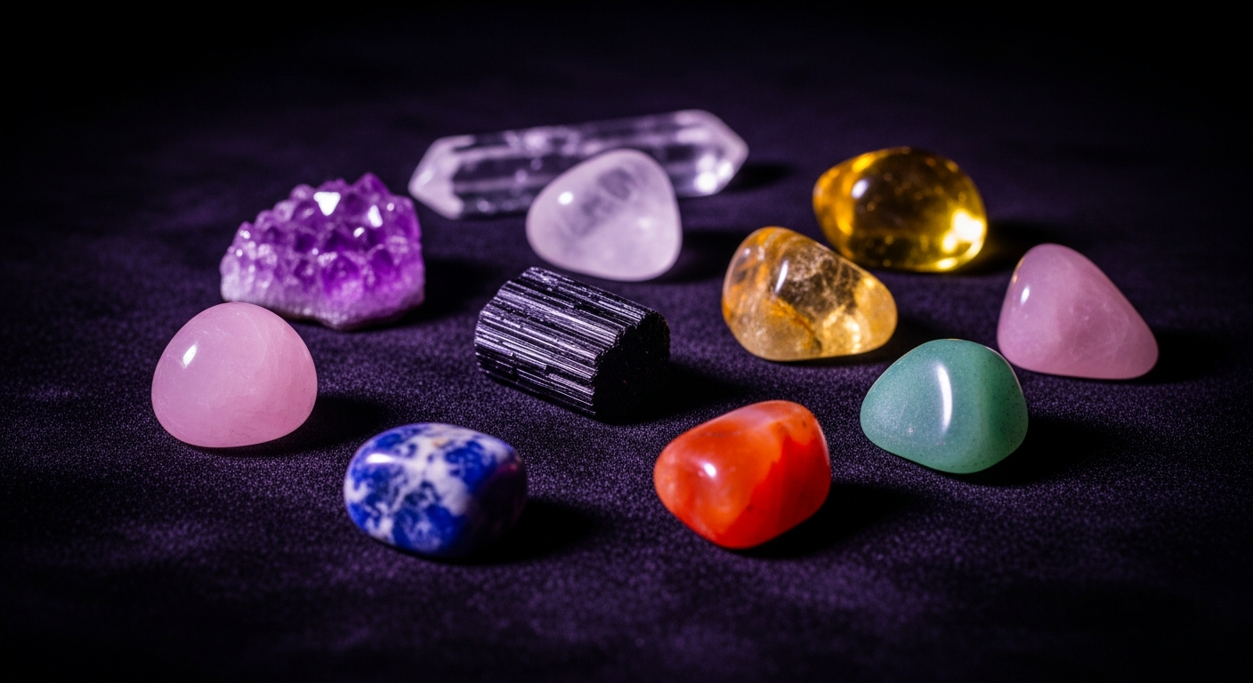 Cristais para proteção e fortalecimento da aura: ametista, quartzo rosa, citrino, turmalina negra